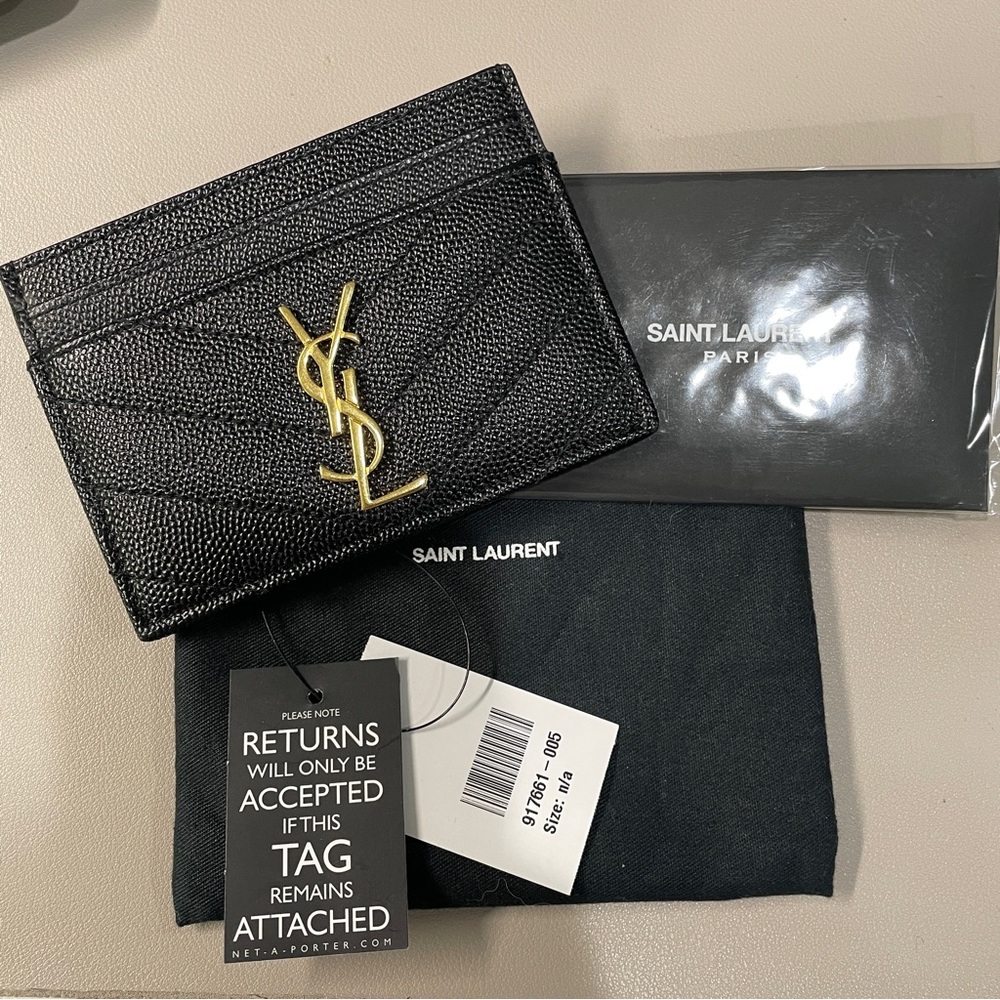 Saint Laurent Black Card Holder with Gold Logo